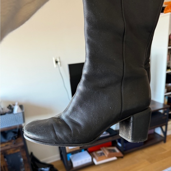 Vince maggie black leather knee high block heel boot- wide calf - Picture 4 of 9